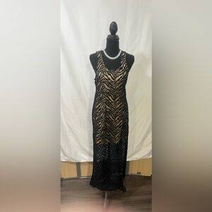 Chic Black and Tan Animal Print Backless Dress